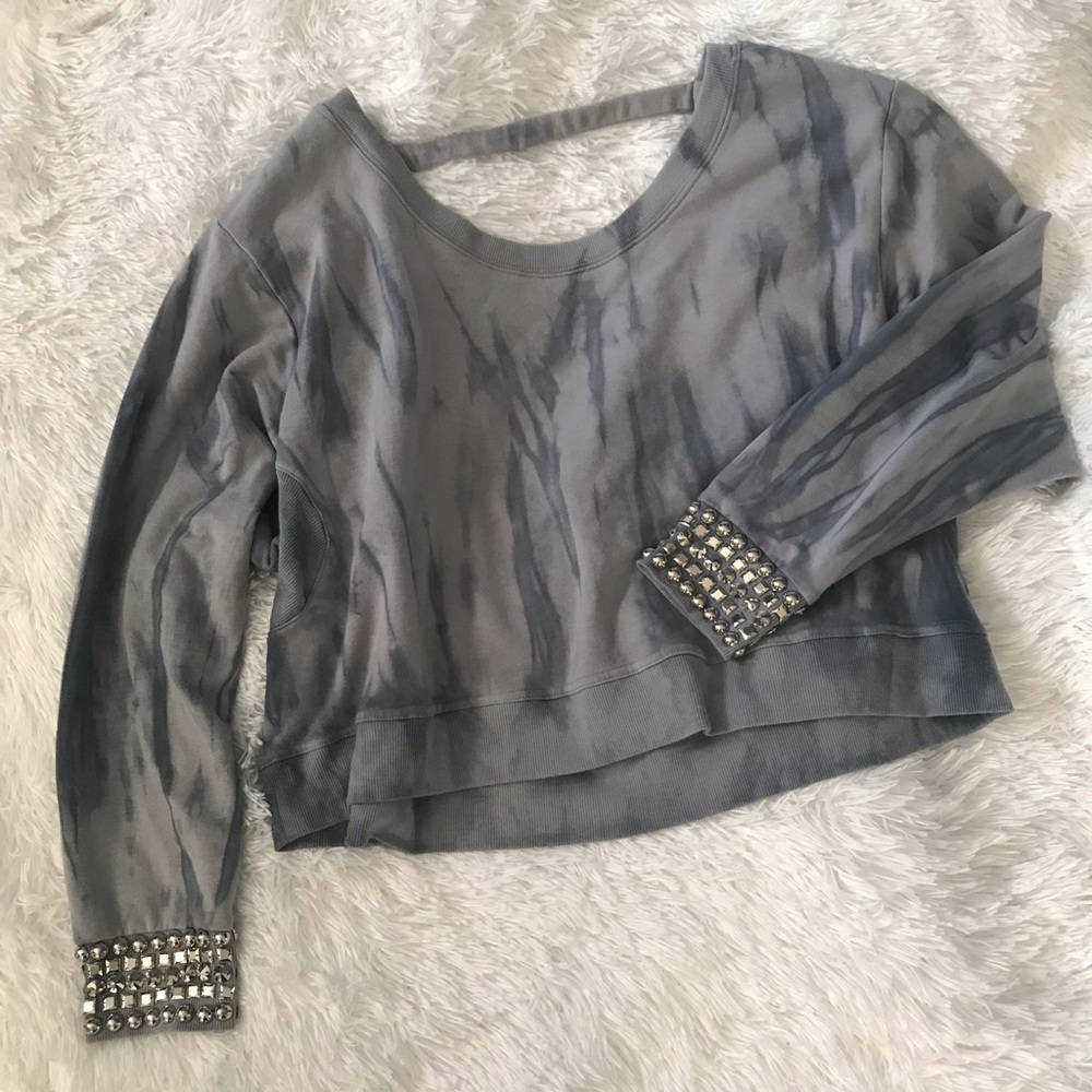 Embellished Tie Dye Cropped Sweatshirt